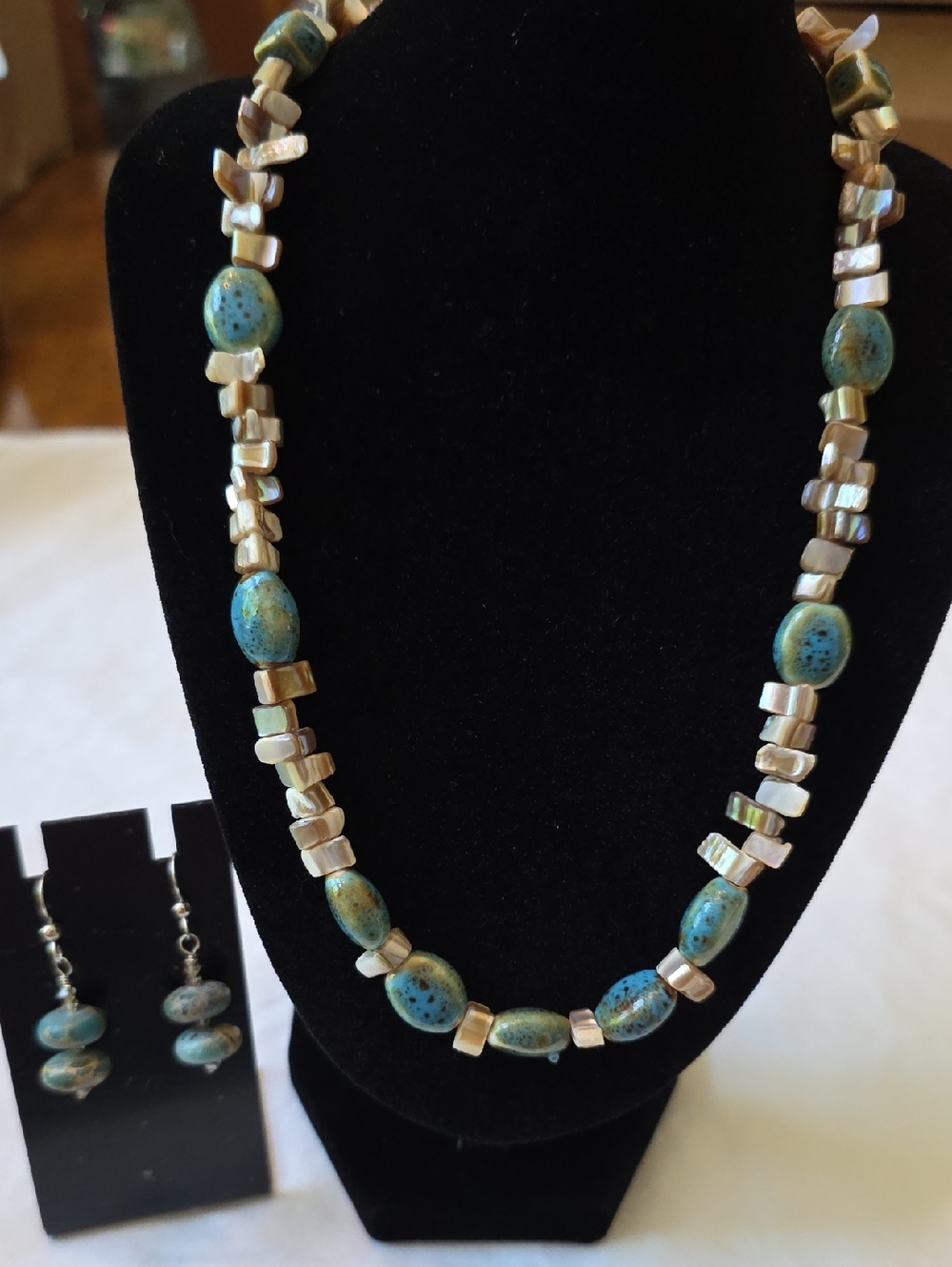 SALE NWOT Blue Glazed Beaded Necklace and Earring Set